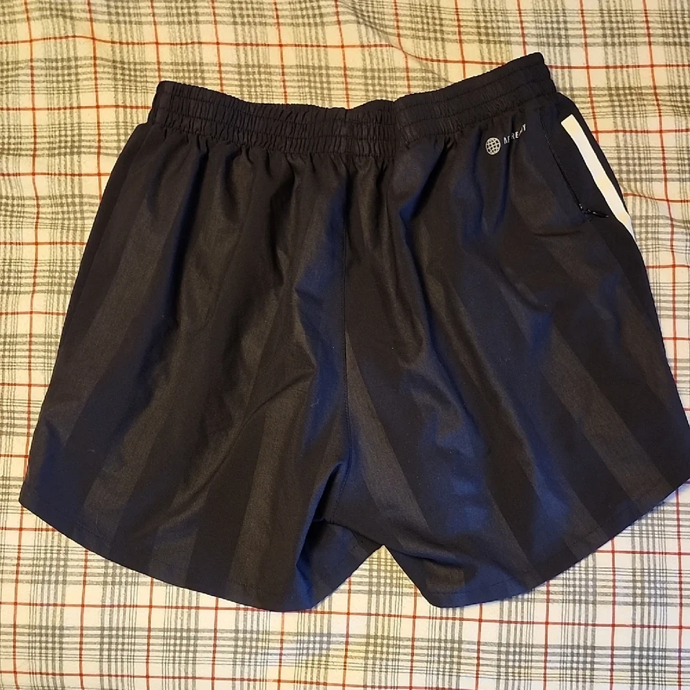Adidas Men's Black Athletic Shorts with White Stripes - Picture 3 of 3